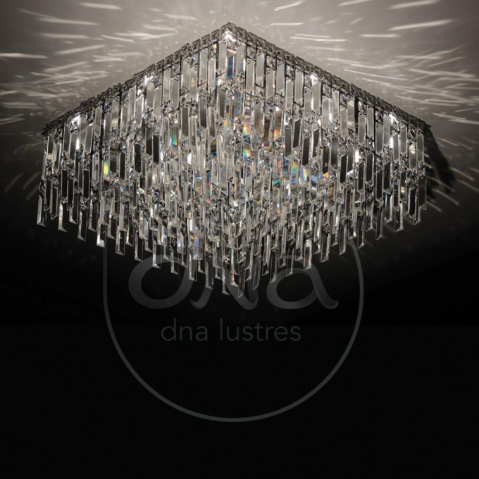 Plafon DNA Lustres Crow Inox e Cristais Transparentes 13L G9 500x500mm IN-QU50-PLACAS