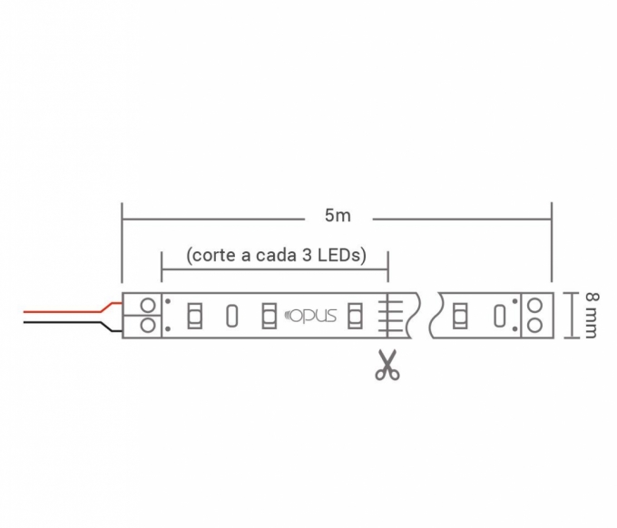 Fita de LED Opus 4,8 watts/m 4000K 12V IP20 8mm (Rolo 5 metros) OPS 32467