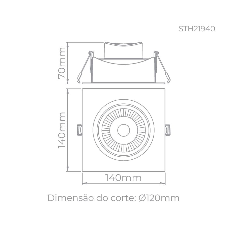 Spot Embutir Stella Easy PAR30 EVO Recuado 12 Watts 3000K 140x140mm Preto STH21940PTO/30
 