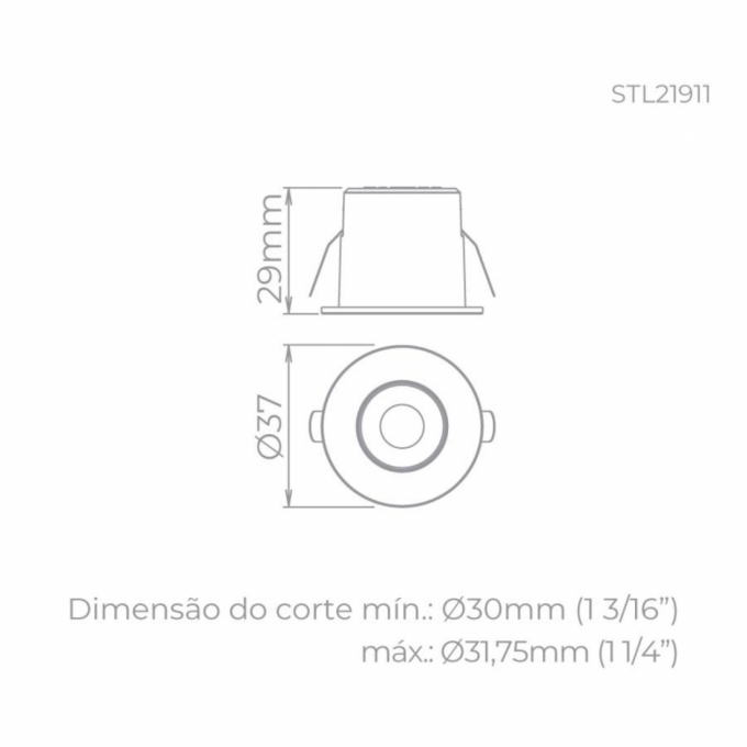 Spot de Embutir para Móveis Stella Mini Móbili 1,5 Watts 3000K Ø37x29mm Preto STL21911PTO/30