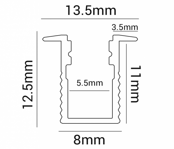Perfil Embutir Opus Nano Preto Barra 2 metros 13,5x9mm OPS 81133 (KIT com 10 unidades)