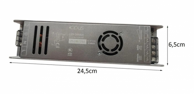 Fonte 12V Opus Dimerizável 250 Watts 20,8A 220V IP20 245x63x29mm OPS 81423