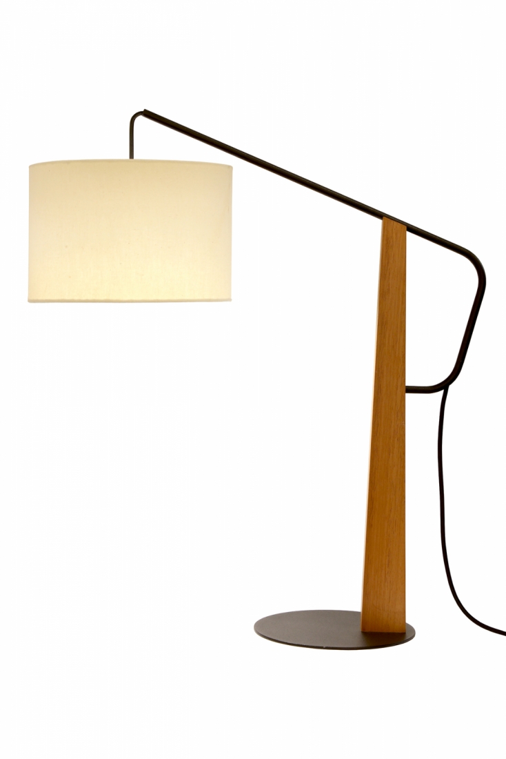 Luminária de Mesa Nova Home Troy Madeira Aço e Cúpula Off Whit 1L E27 640mm 1110