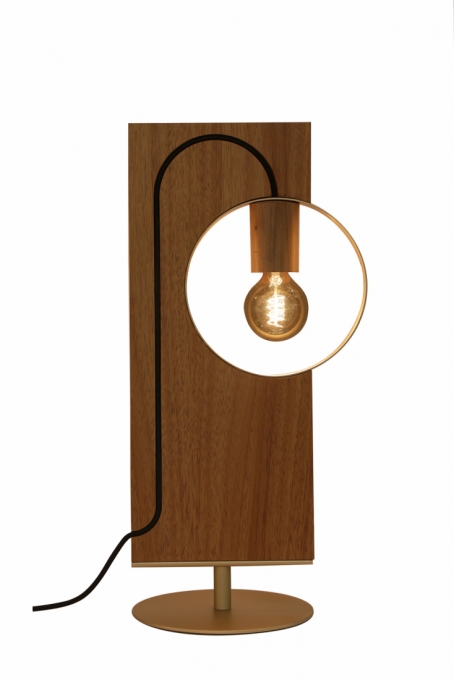 Luminária de Mesa Nova Home Plank Madeira e Aço Dourado 1L E27 530mm 1111