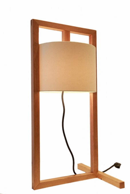Luminária de Mesa Nova Home Geo Madeira e Cúpula Linho Off White 1L E27 650mm 1072