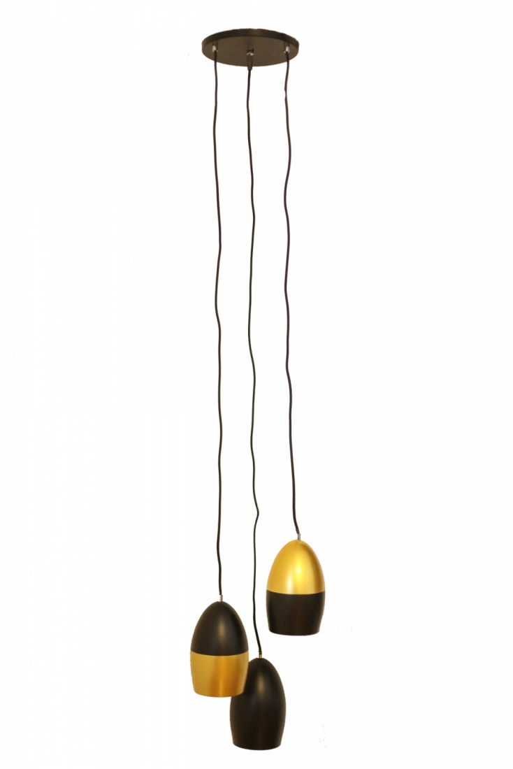 Pendente Nova Home Cascade Alumínio Preto Fosco e Dourado 3L E27 Ø350mm 3027