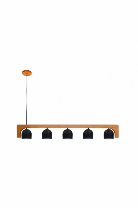 Pendente Nova Home RLTV Madeira Jequitibá e Cúpula Preto Fosco 5L E27 1350mm 3125
