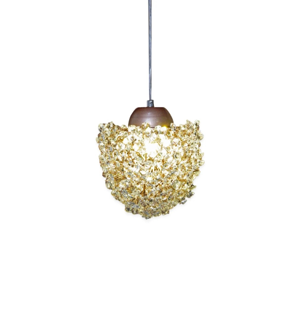Pendente Artesanal Lampluz Estela Maior Metal e Cristal 1L G9 Ø250x190mm 