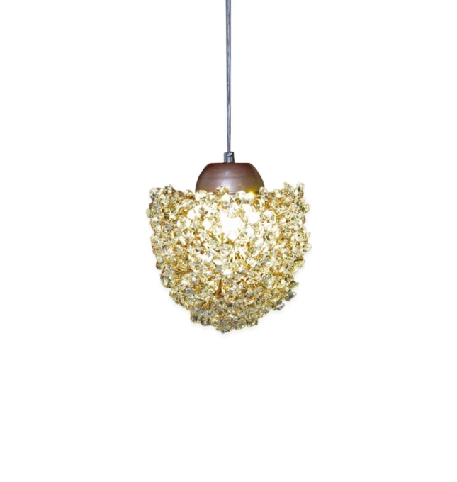 Pendente Artesanal Lampluz Estela Maior Metal e Cristal 1L G9 Ø250x190mm 