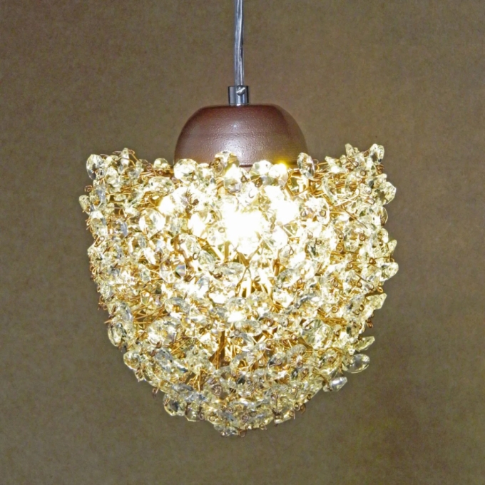 Pendente Artesanal Lampluz Estela Maior Metal e Cristal 1L G9 Ø250x190mm 