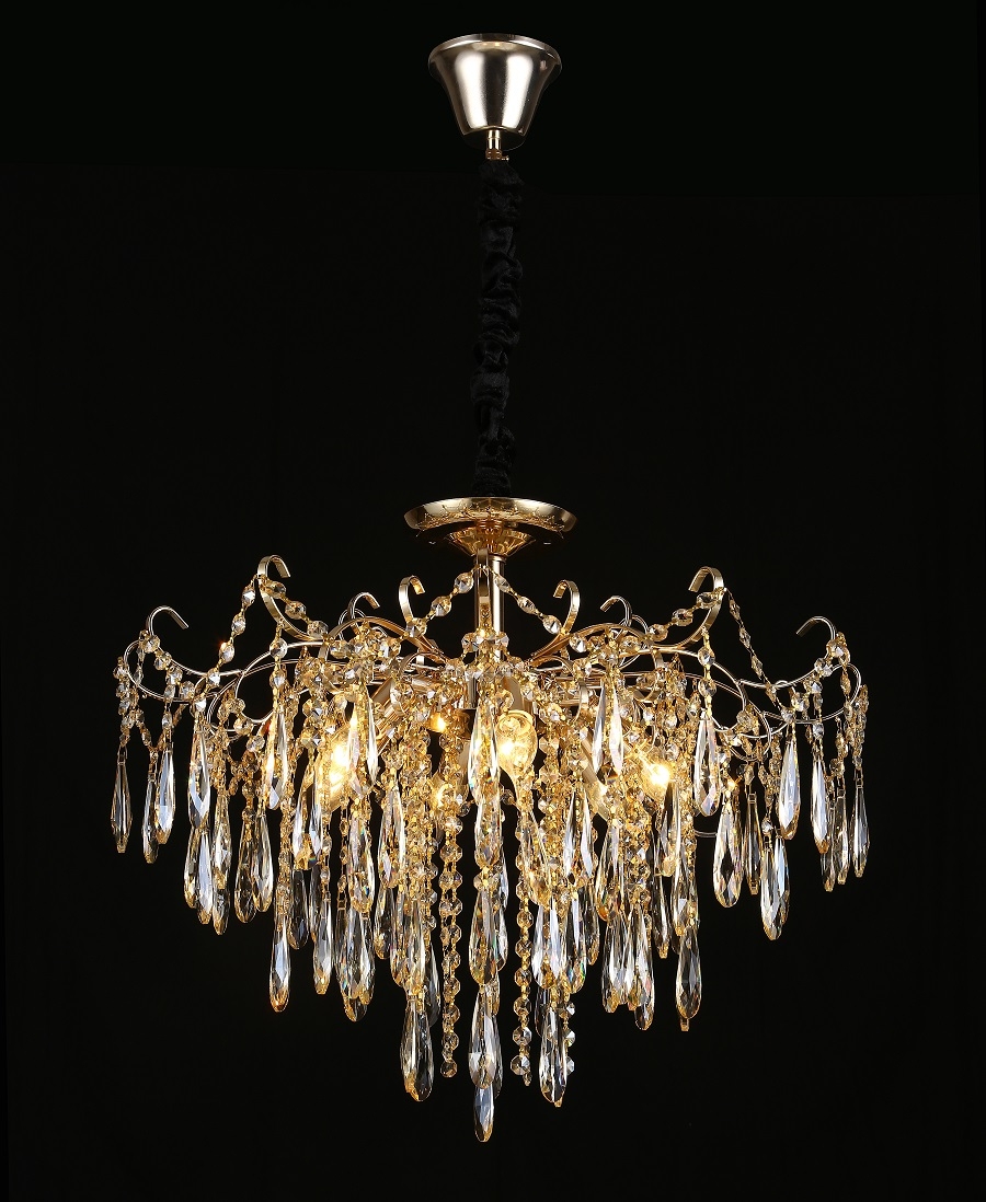 Pendente Sindora Metal Dourado e Cristal Âmbar 6L E14 Ø600x500mm DCD00423