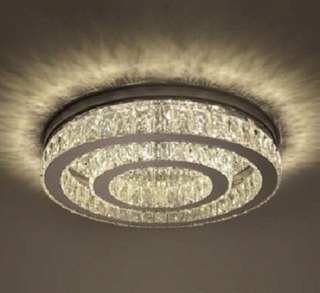 Plafon DNA Lustres Aliança Slim Metal Cromado e Cristal 22 watts 3000K Ø400/200mm PLAF-ALR40-2