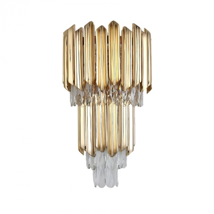 Arandela Sindora Alumínio Dourado e Cristal 3L E14 Ø300x520mm DCB00250