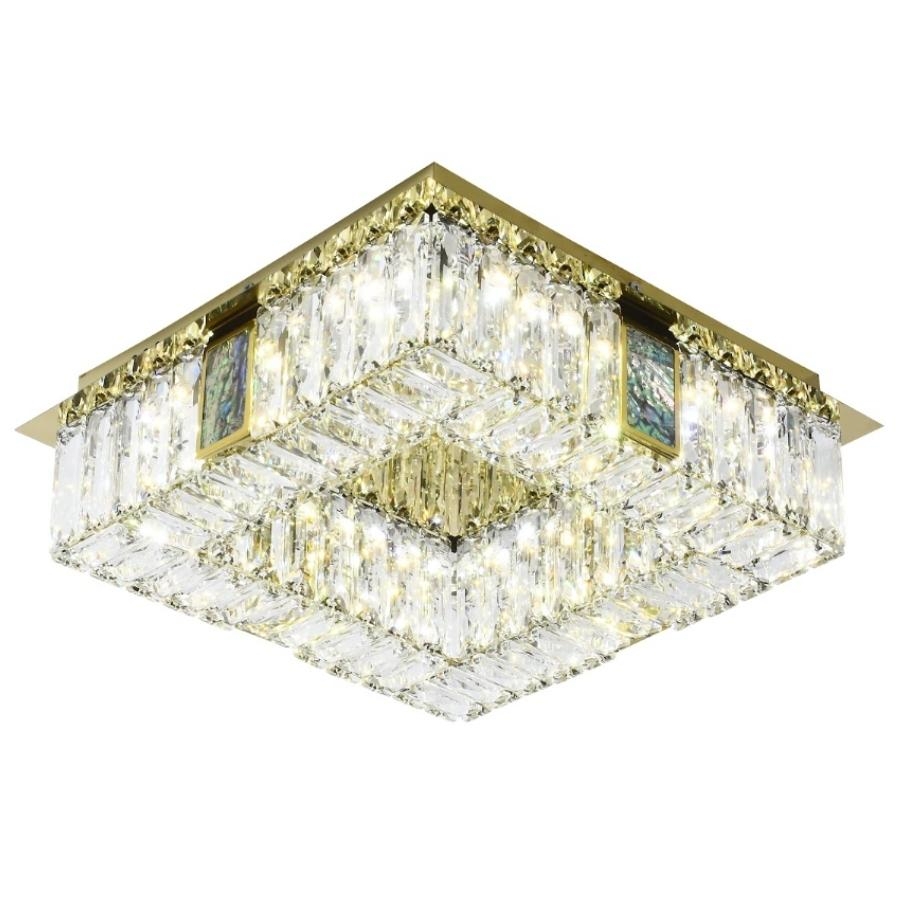 Plafon Sindora Inox Dourado e Cristal 15 watts 3000K 350x350mm DCX00755