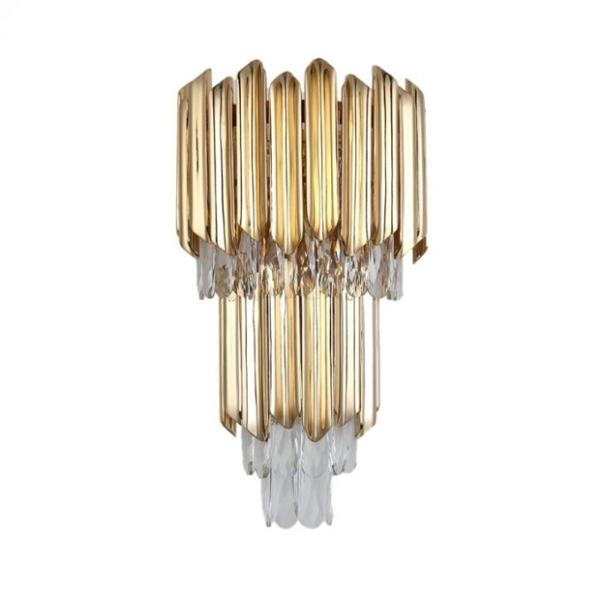 Arandela Sindora Alumínio Dourado e Cristal 3L E14 Ø300x520mm DCB00250