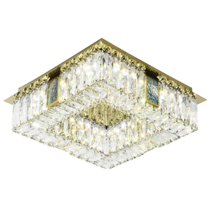 Plafon Sindora Inox Dourado e Cristal 15 watts 3000K 350x350mm DCX00755