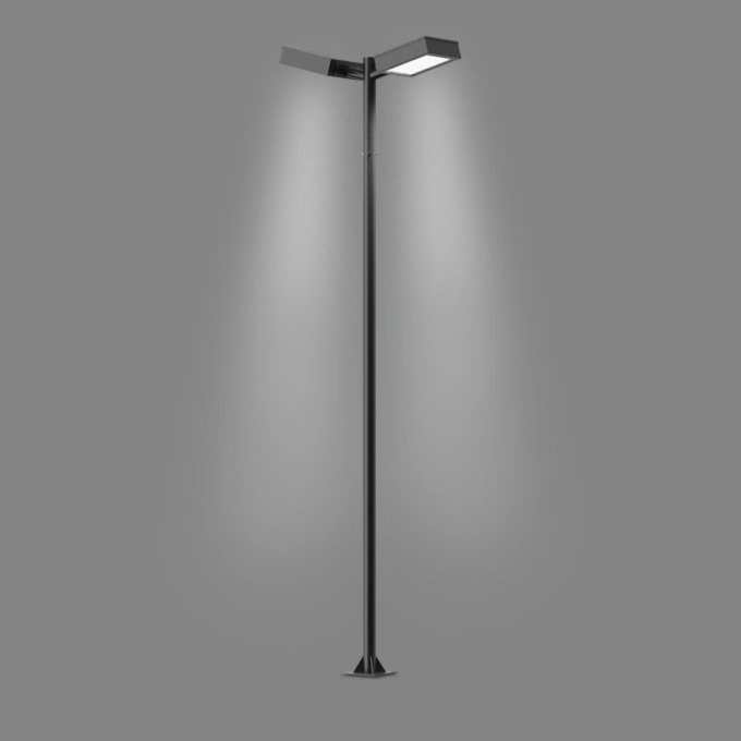 Poste Externo Ideal 02 Pétalas Quadradas 18w 6000K Aço Fosfatizado 2500mm P-83/2