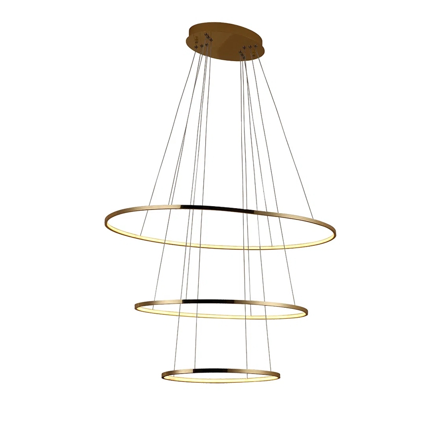 Pendente Bella Birdie Oval Dourado 39 Watts 3000K Anéis Ø800/500/420mm KW004G 