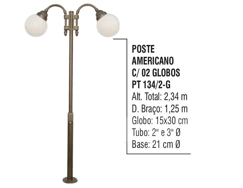 Poste LUZ DE CASA Americano 2L E27 2340mm Globo Ø300mm PT 134/2-G

