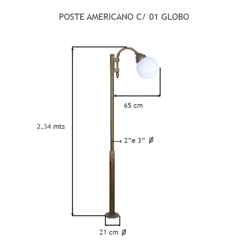 Poste LUZ DE CASA Americano 1L E27 2340mm Globo Ø300mm PT 134/1-G
