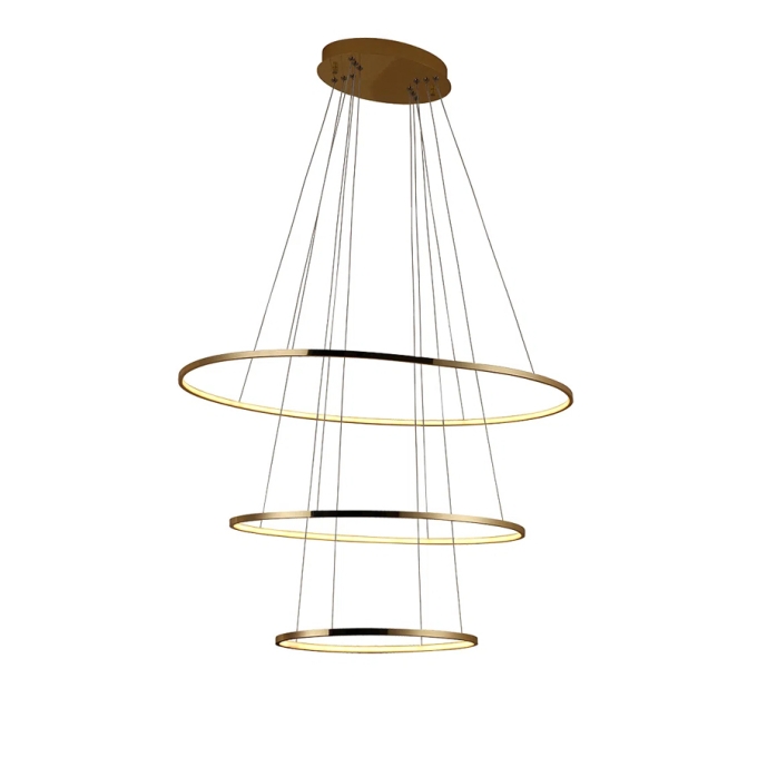 Pendente Bella Birdie Oval Dourado 39 Watts 3000K Anéis Ø800/500/420mm KW004G 