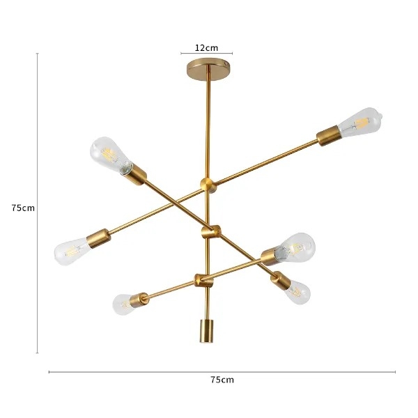 Pendente Nordecor Atomus Dourado 6L E27 Ø750x750mm 2076