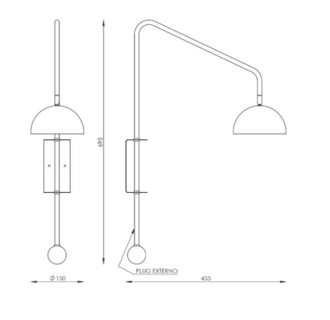 Arandela Foco Metallo Articulada Teodoro Ligação Direta 1L G9 Metal 150x456x694mm AR 145/LD