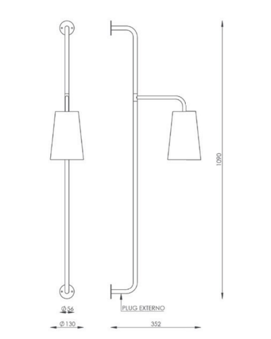 Coluna de Parede Foco Metallo Coni Metal e Tecido Ligação Direta 1L E27 1090mm CO 320/LD