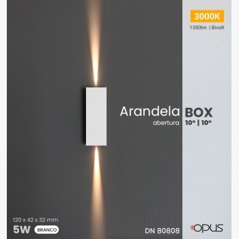 Arandela Opus LED Box Branco 5 watts 3000K Bivolt IP65 42x120x32mm OPS 80808