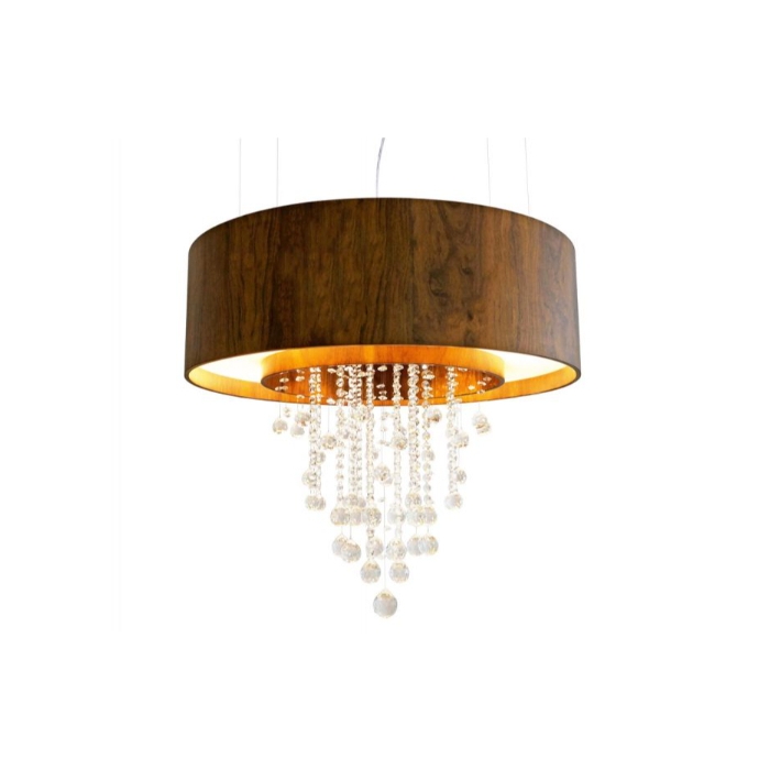 Pendente Fox Lustres Madeira e Cristais 9L E27 + 4L Dicróica Ø1000x900mm 3014
