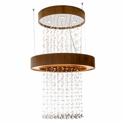Pendente Fox Lustres Madeira e Cristal 6L E27 Ø800X1100mm 1012