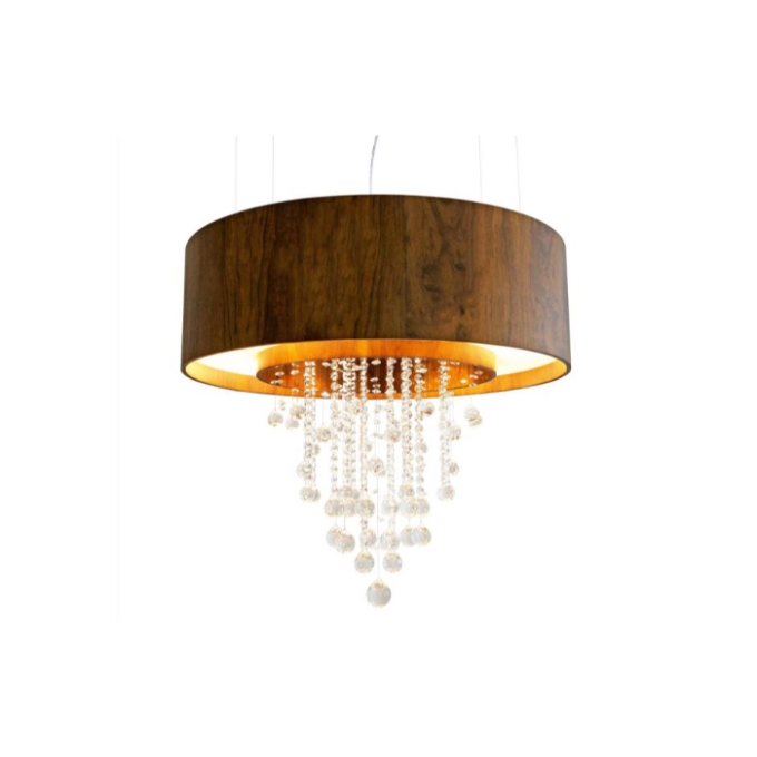 Pendente Fox Lustres Madeira e Cristais 7L E27 + 4L Dicróica Ø900x650mm 3013