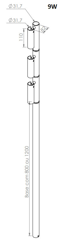 Poste Balizador Orbit Direct Light 8,1 watts 34° 2700K IRC90 IP66 Bivolt Haste de 1200mm DL PT5