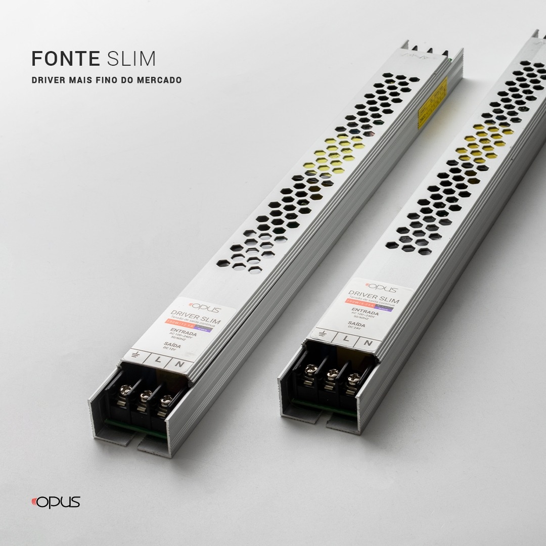 Fonte 24V Slim Opus 120 Watts 5A IP20 Bivolt 300x29x19,5mm OPS 82611