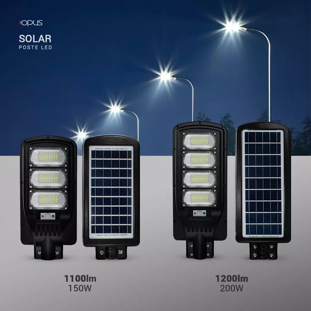 Luminária Solar para Poste Opus LED 200 watts IP66 635x255x60mm Preto OPS 81980