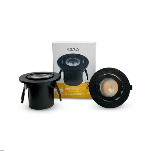 Mini Spot Opus LED (Kit 02 unidades) 1 watts 3000K Preto Ø37x29mm OPS 82659