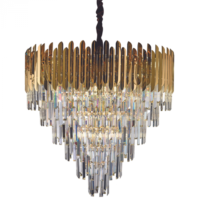 Pendente Sindora Inox Dourado e Cristal Transparente 24L E14 Ø800x750mm DCD03906