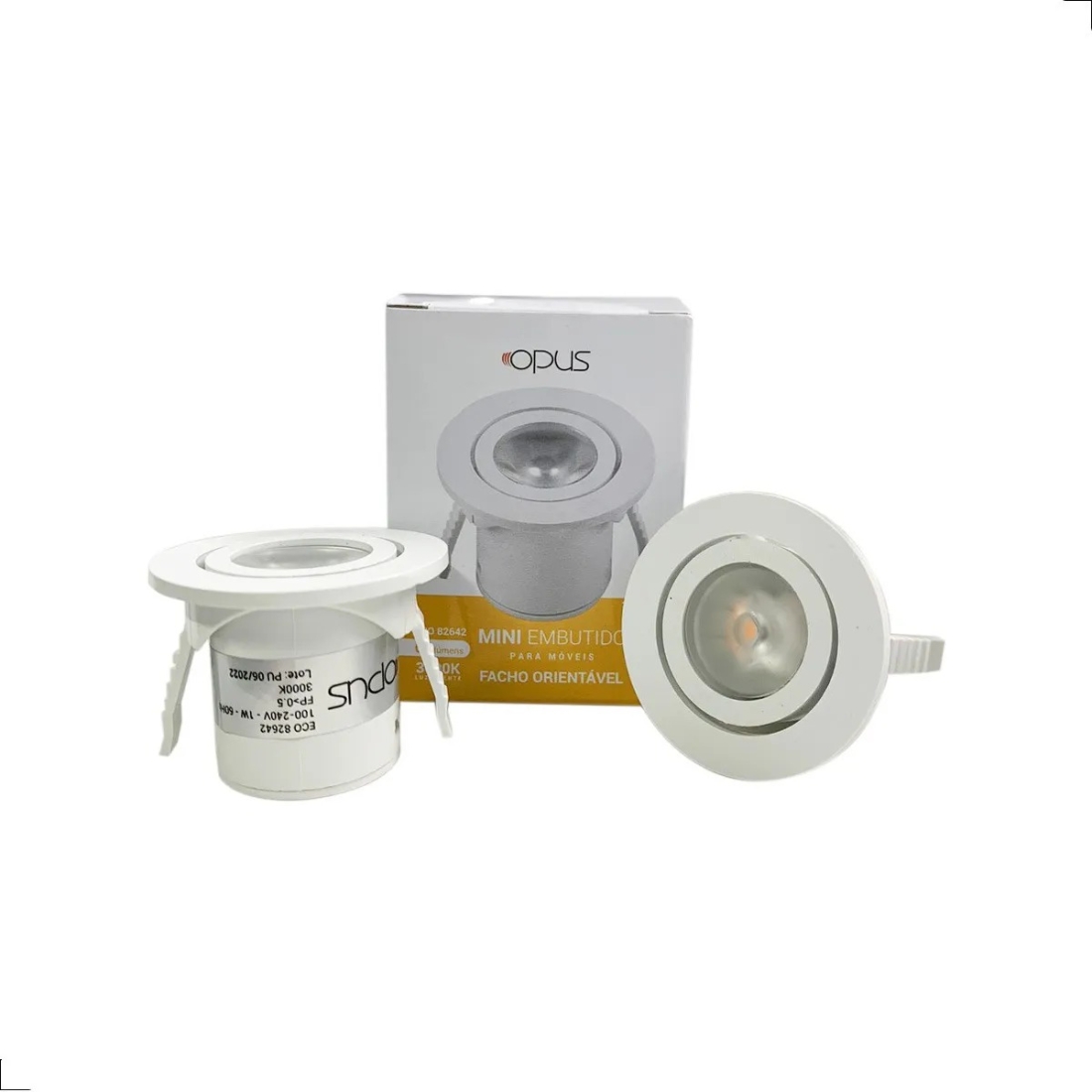 Mini Spot Opus LED (Kit 02 unidades) 1 watts 3000K Branco Ø37x29mm OPS 82642