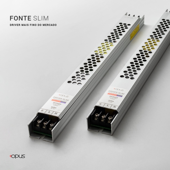 Fonte 12V Opus 120 Watts 10A IP20 Bivolt 300x29x19,5mm OPS 82604