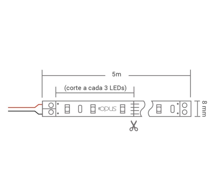 Fita de LED Opus 4,8 watts/m 3000K 12V IP20 8mm (Rolo 5 metros) OPS 31392