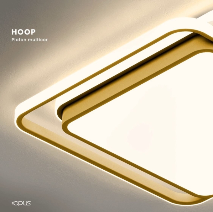 Plafon Opus LED Hoop Dourado 72 watts Multitemperatura Bivolt 380x380mm OPS 82925