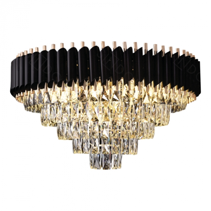 Pendente Sindora Metal Preto e Cristal Transparente 11L E14 Ø750x440mm DCD03911