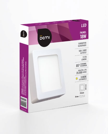 Painel Led Demiled Sobrepor 12 watts Bivolt 3000K 170x170x28mm 9209