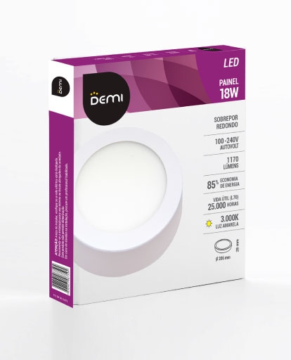 Painel Led Demiled Sobrepor 18 watts Bivolt 6500K Ø220x28mm 8198