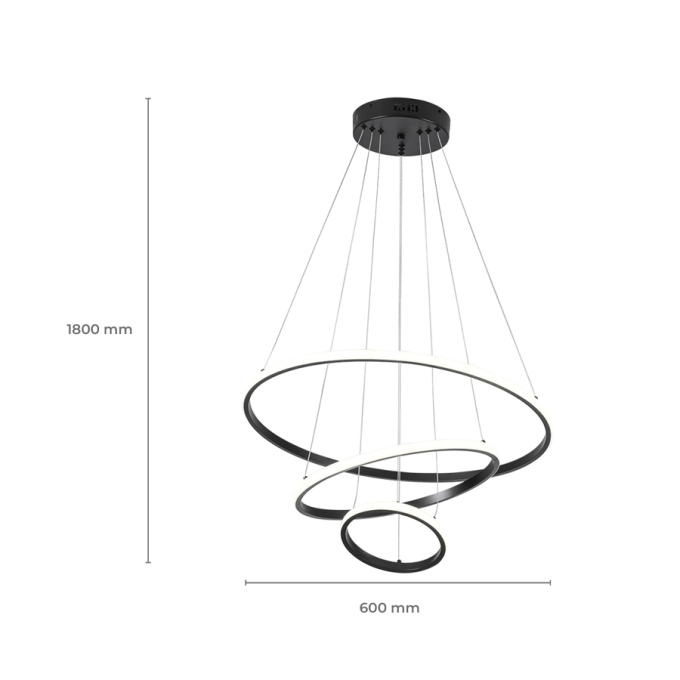 Pendente Nitrolux Anéis 45 watts Preto Multitemperatura Ø600/400/200mm 5710
