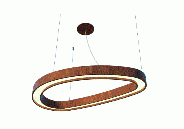 Pendente Fox Lustres Led Madeira Semi Cilíndrico 34 watts 3000K 800x450x60mm 840