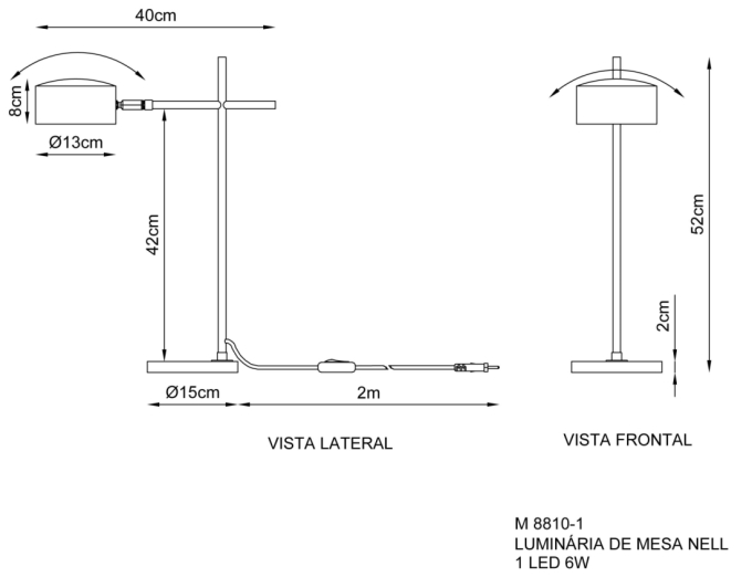 Abajur Golden Art Nell Braço 300mm 6 watts 3000K Bivolt 400mm M8810-1