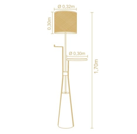 Luminária de Piso Madelustre com Mesa Nature Cúpula Palha Sintética 1L E27 1650mm 3277CT