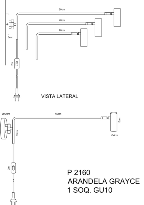 Arandela Golden Art Grayce 1L GU10 200mm P2160-20PI
