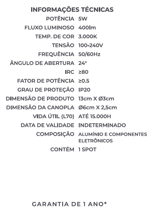 Spot Sobrepor Nordecor Blet 5 watts 24° IP20 3000K Branco Bivolt Ø30x100mm 6143